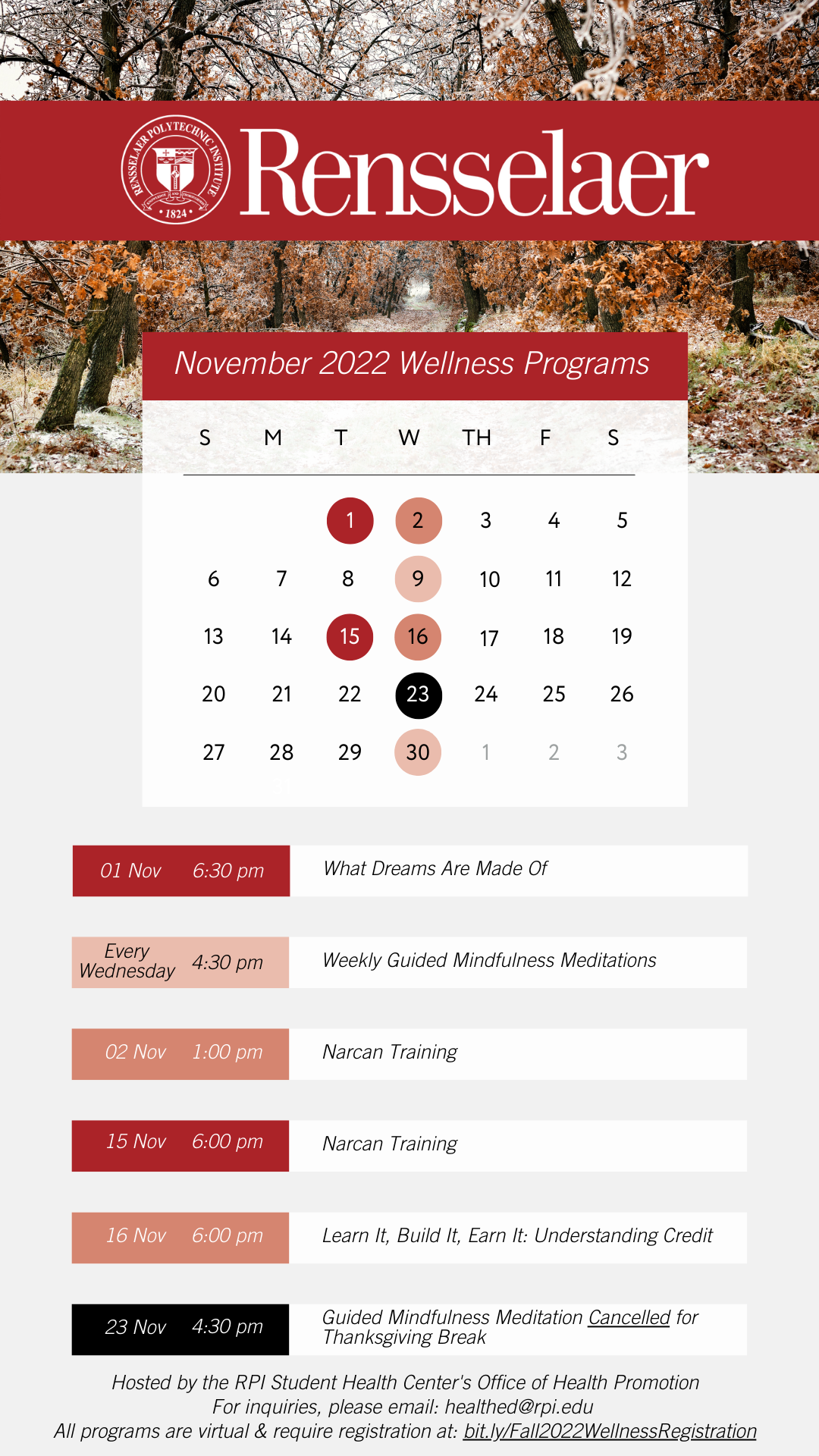 Calendar of November Wellness Workshops