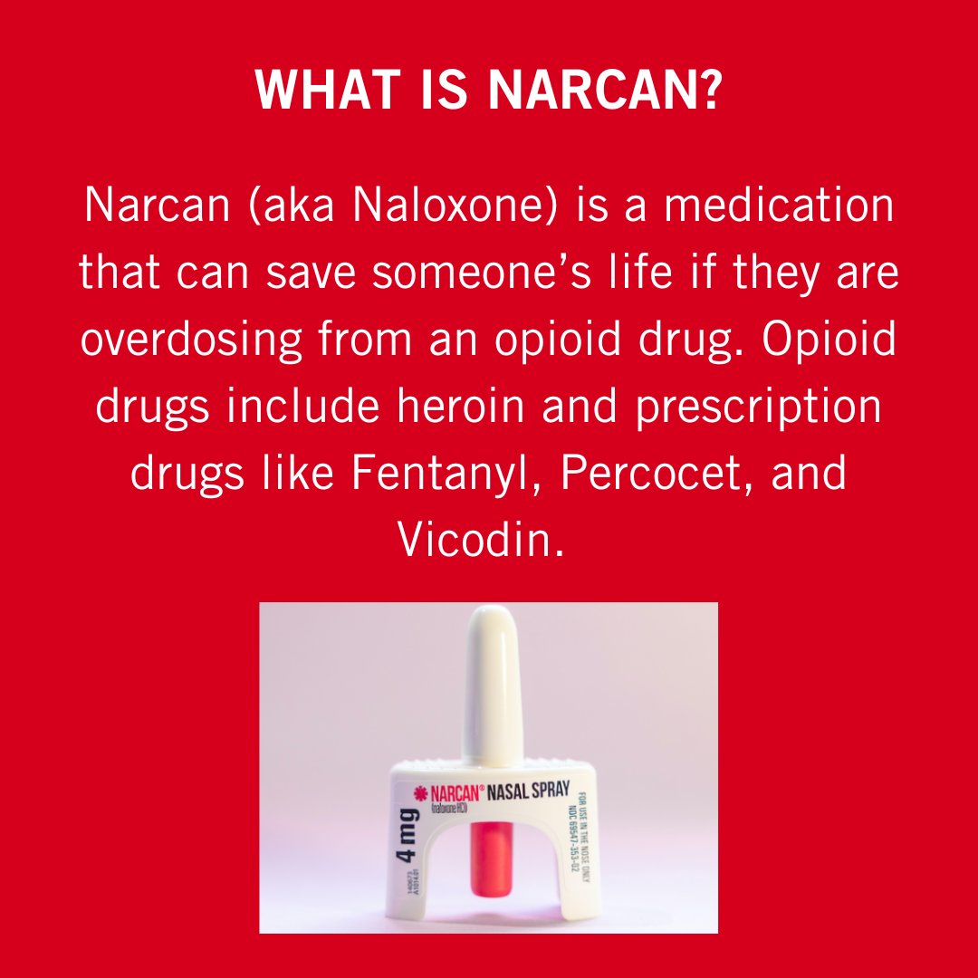 Image of intranasal Narcan spray, along with information about what Narcan is.